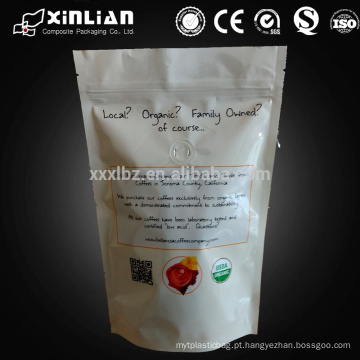 Impressão personalizada impressão digital sacos de café ziplock branco stand up saco de café